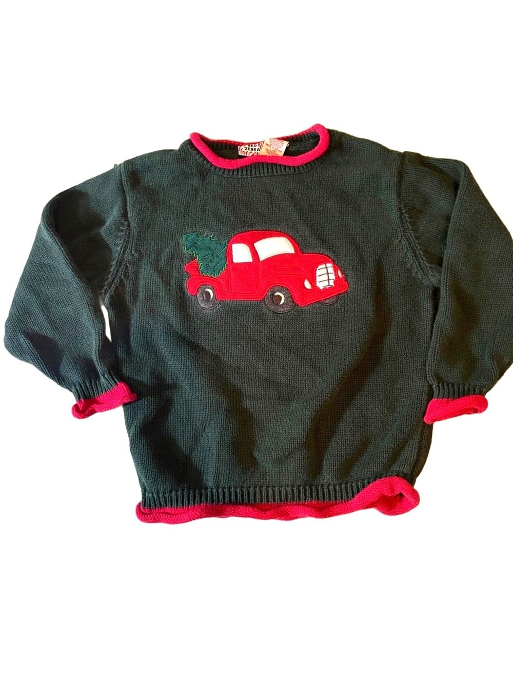 Vintage Red Zebra knit holiday roll-neck sweater - 5T